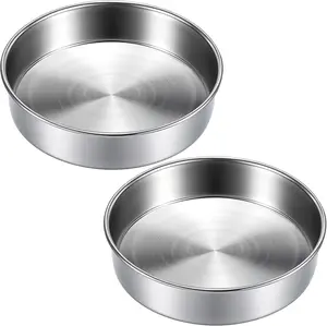 8 Inch Round Layer Cake Pans Set of 2, Stainless Steel Baking Cake Pans with Mirror Finish, Dishwasher Safe for Birthday Party Wedding Baking