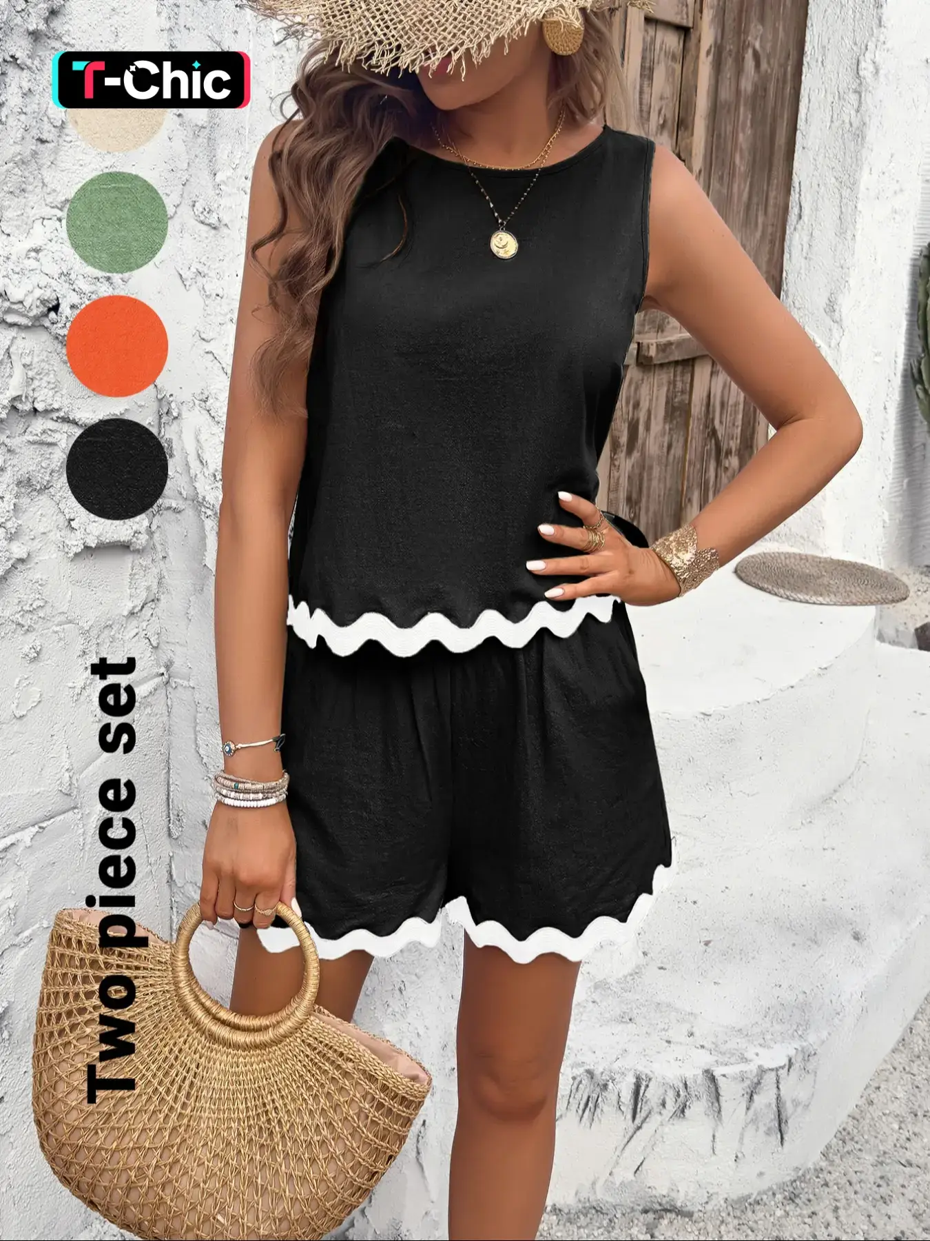 Women's Sleeveless Tank Top and Shorts, Matching 2-Piece Set, Casual Fitted Summer Outfit, Ladies Clothes for Daily Wear, Womenswear