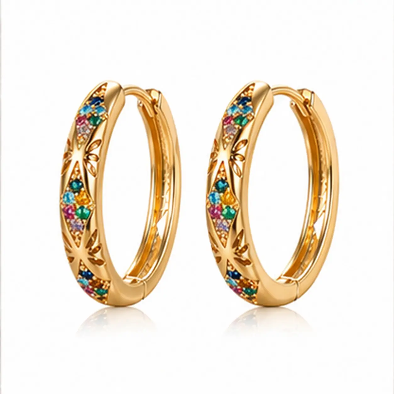 Women's Luxury Rhinestone Hoop Earrings - Star & Moon Design, Diamondshape Huggie, Bling Effect Gold Statement Earrings, Alternative Jewelry for Party & Wedding, Trendy Gift for Her, Alternative Earrings