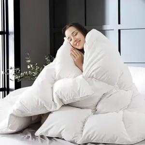 Feather Down Fiber White Comforter,All Season Luxury Bed Comforter,Soft 100% Cotton Duvet Insert, Twin Size 68"x90"