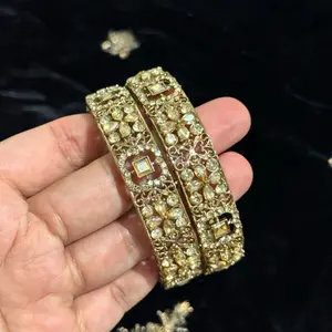 Shadow Stone Karas Bangle Pair, Mehndi Polish Costume Jewelry Bangles