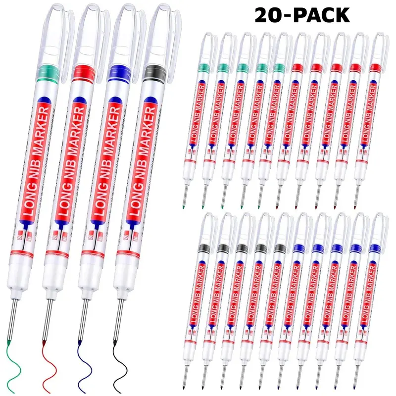 20Pcs Versatile Colors Permanent Marker Pens Long Nib Set - Multi Purpose Pens with 20mm Tip, 3cm Ruler, Quick-Drying Waterproof Marking Ink, Shock-Resistant for Office Stationery, Home Improvement on Wood/Wall/Metal