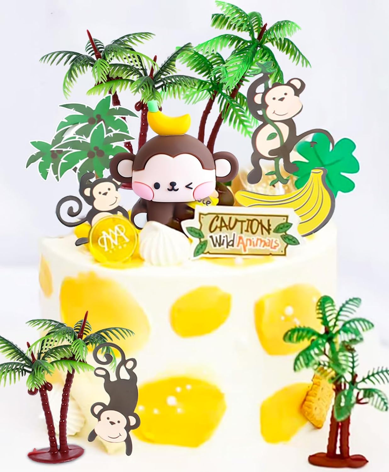 LaVenty 11 PCS Monkey Cake Topper Monkey Birthday Decorations Jungle Cake Decoration Banana Cake Coconut Tree Cake Safari Cake Decorations