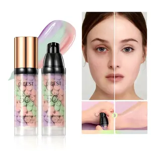 Three-Color Protective Isolation Cream with SPF 50 Coverage, Brightening & Oil-Control Moisturizer for Color Correction, Waterproof & Sweatproof Makeup Base