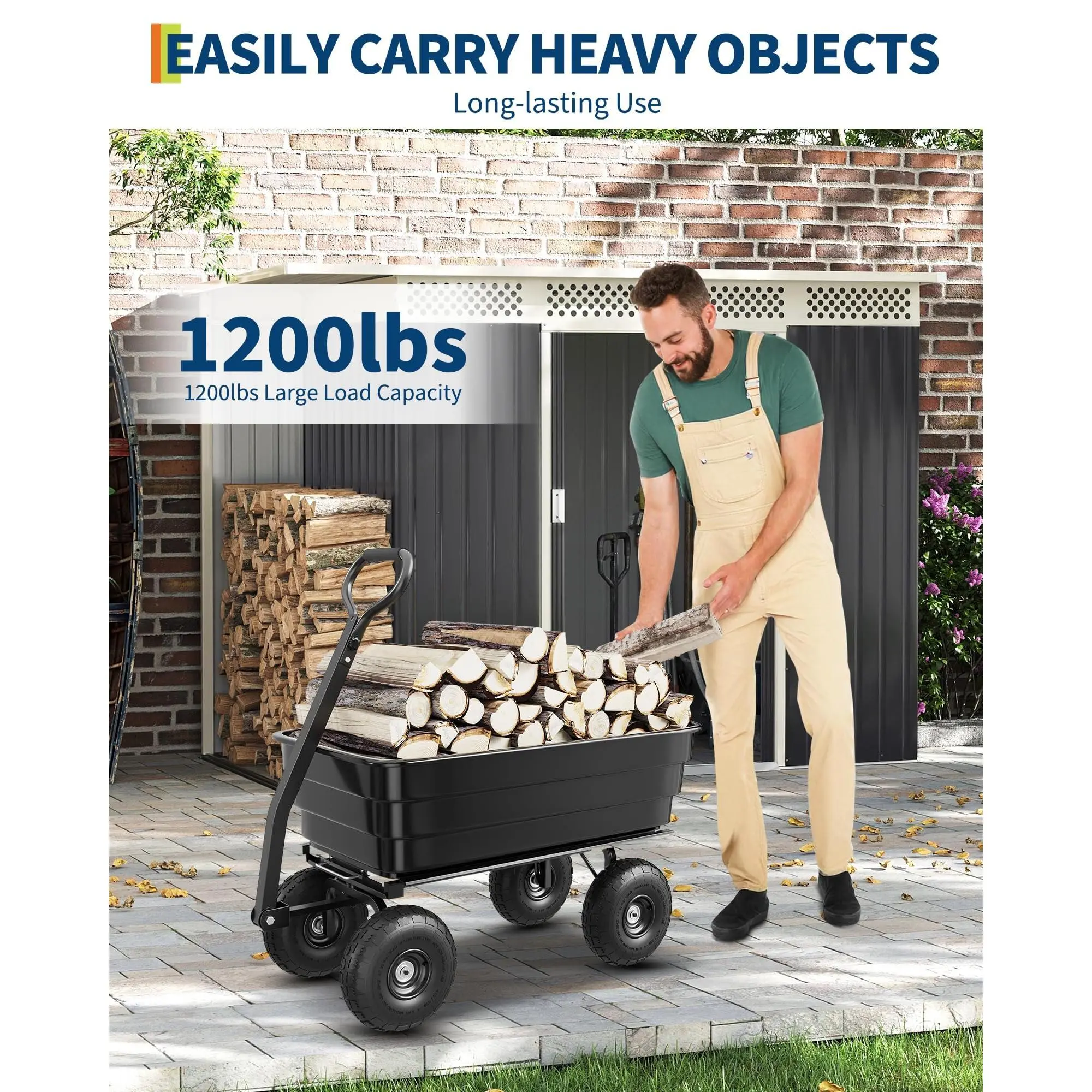 Garvee Heavy Duty Poly Dump Cart with 1200lbs Capacity - Durable Garden Utility Cart for Efficient Yard Work and Material Transport