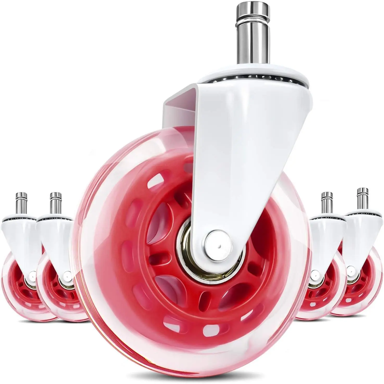 Office Chair Wheels Replacement,(Set of 5) 3'' Office Caster Wheels Smooth Rolling Heavy Duty Casters Safe for  Floors Including Hardwood - Universal Stem 7/16 Inch, Red
