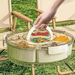 Multi-grid Rotating Fruit & Snack Tray, 1 Count Multifunctional Snack Serving Tray with Lid, Food Storage Container for Home Kitchen Party Wedding