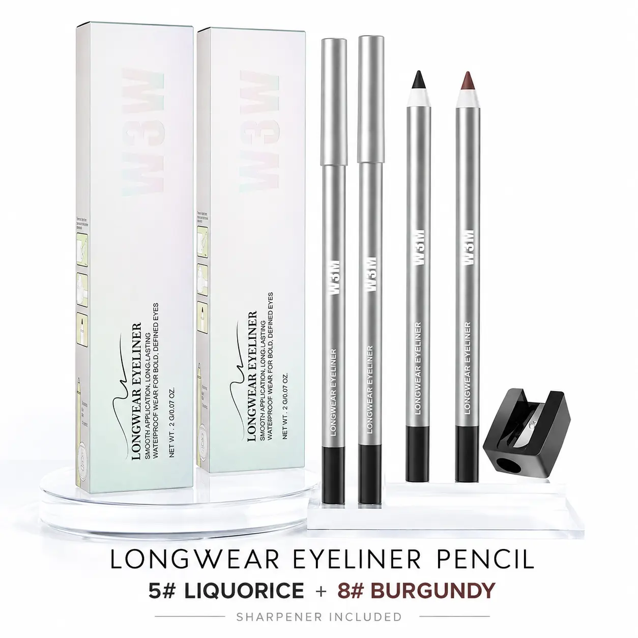 2-Pack Longwear Waterproof Eyeliner Pencil Set, Deep Black & Burgundy, Sharpenable Eye Makeup Pencils with Sharpener Included, Smooth Precise Definition for Everyday Makeup, Office & Travel
