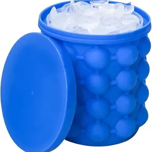 2 in 1 Silicone Ice Bucket & Mold with Lid, Portable Ice Maker & Cooler Combo, Leakproof & Collapsible Design Ice Bucket for Drinks, Beer & Food Storage