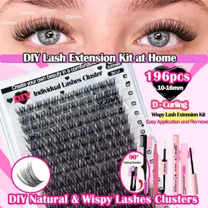 DIY Eyelash Extension Kit, Cosmetic Natural Look Thin Lashes, Dense Single Individual Lashes, Includes Glue & Remover, Soft Eyelash Band& Seal, Lash Clusters DIY Eyelash Extensions Volume Individual Lashes Thick Curly False Eyelashes for Home Use
