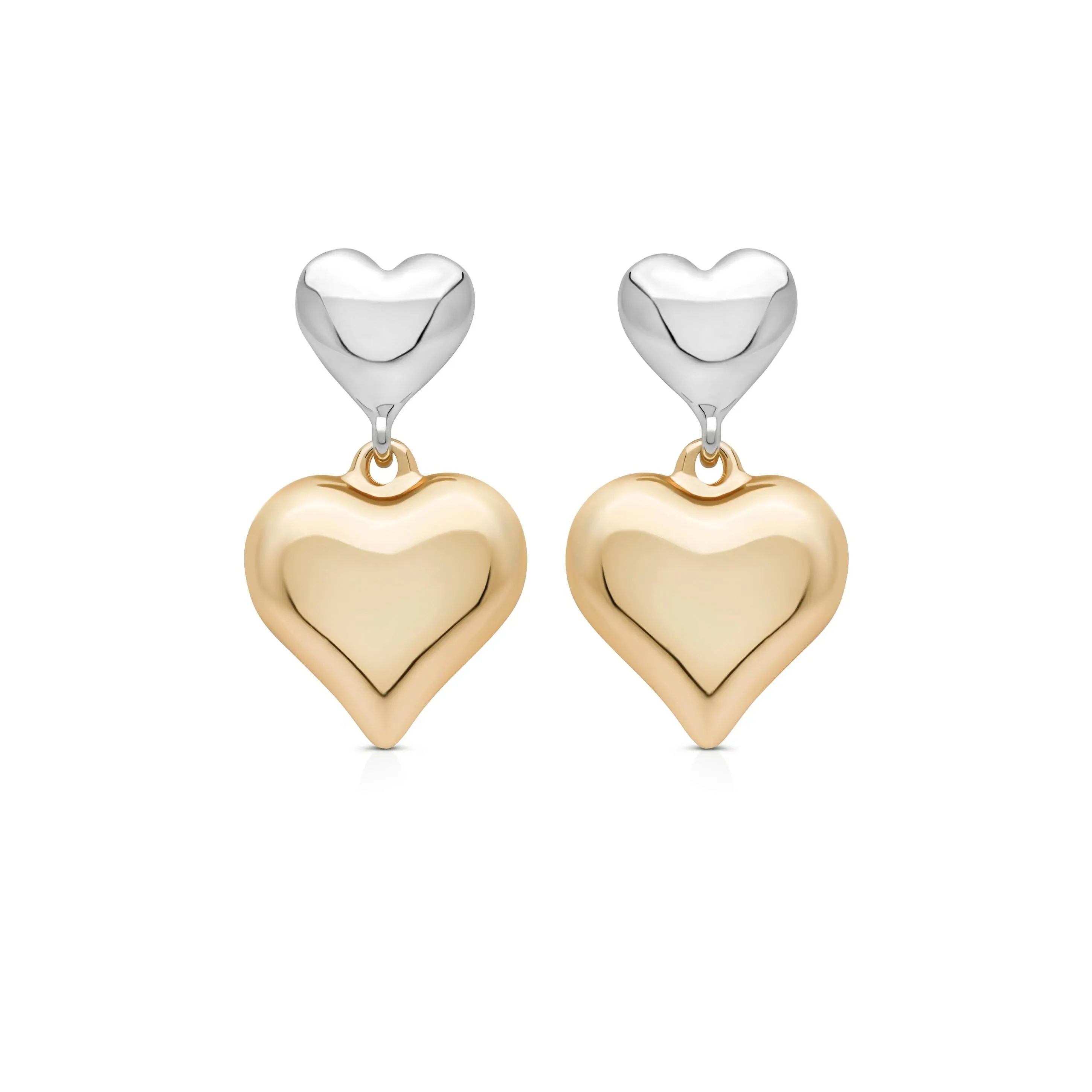 Ettika Mixed Metal Heart Earrings Gold and Silver 18k Gold Rhodium Plated with Simple Chain Attachment Elegant Design