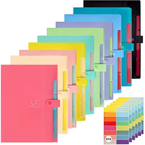 10pcs Expanding File Folders, Folders for Documents, A4 Letter Size Plastic Accordion Document Organizer with Snap Button, 160 Stickers in 16 Colors, for School and Office Supplies