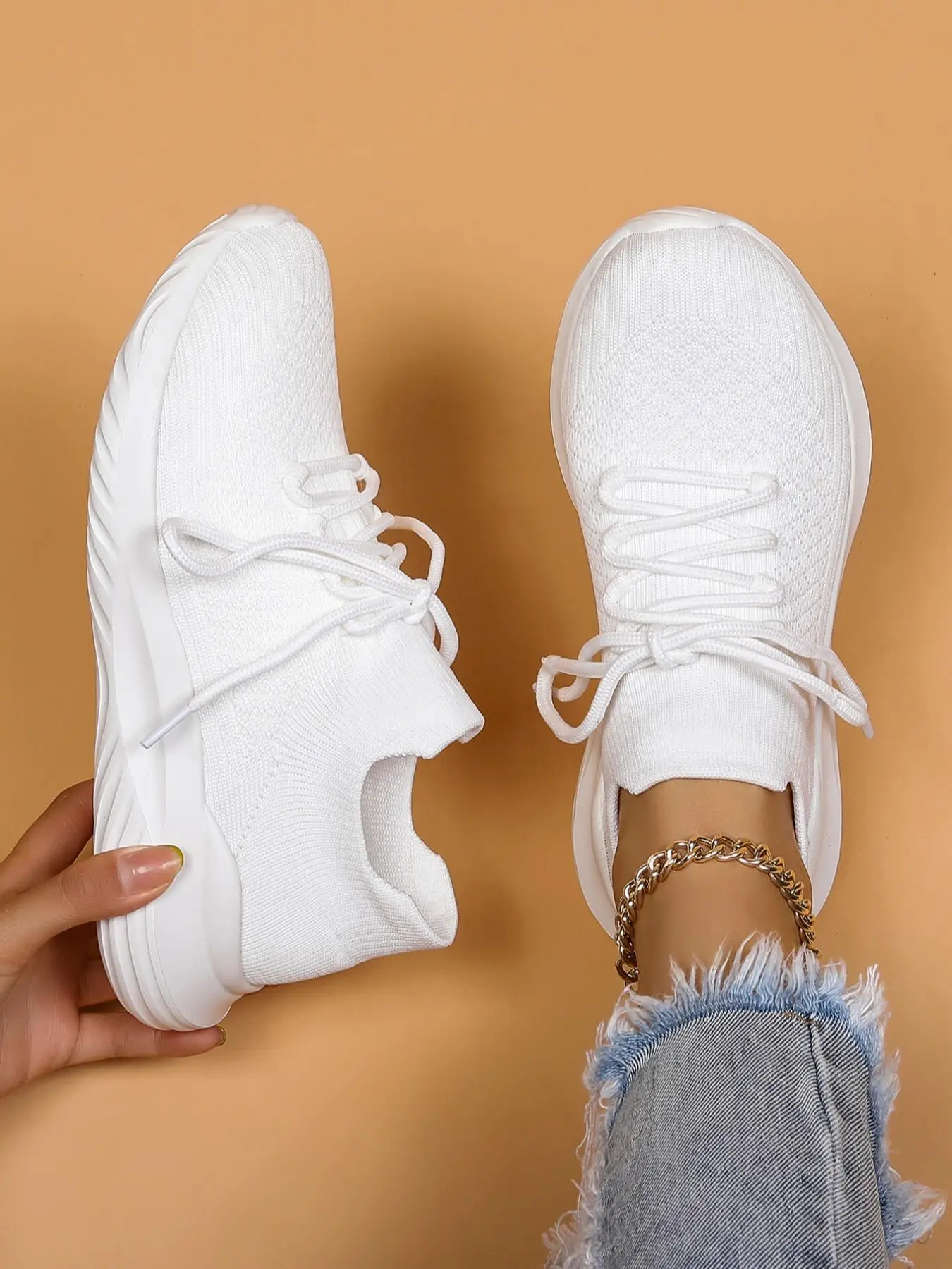 Women's Fashionable Lace Up Low Top Sneakers, Casual Breathable Lightweight Mesh Sports Trainers Shoes, All-match Round Toe Running Shoes for Daily We