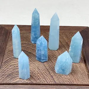 Small-Sized High-Quality Crystal Aquamarine Tower, Spiritual Energy Home Decoration Crystal Tower