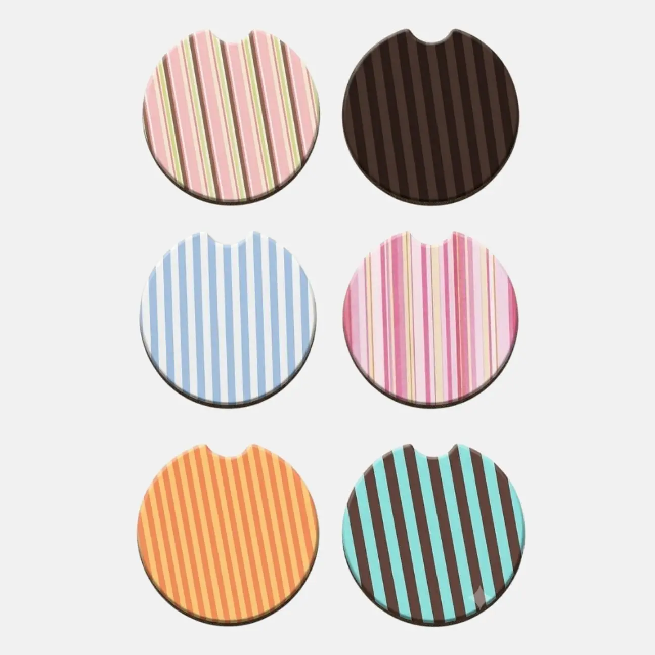 Absorbent Soapstone Car Coasters with Finger Notch - Colorful Striped Cup Holder Inserts