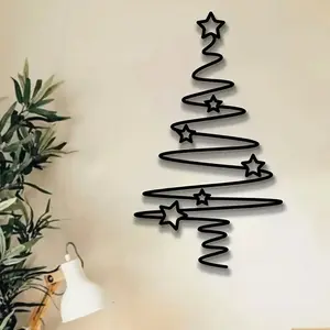 Metal Christmas Tree Wall Art - Non-Electric Holiday Decor for Indoor & Outdoor, Elegant Black Metal Tree with Star Ornaments, Perfect for Living Room, Courtyard, or Garden, Christmas Wall Decor