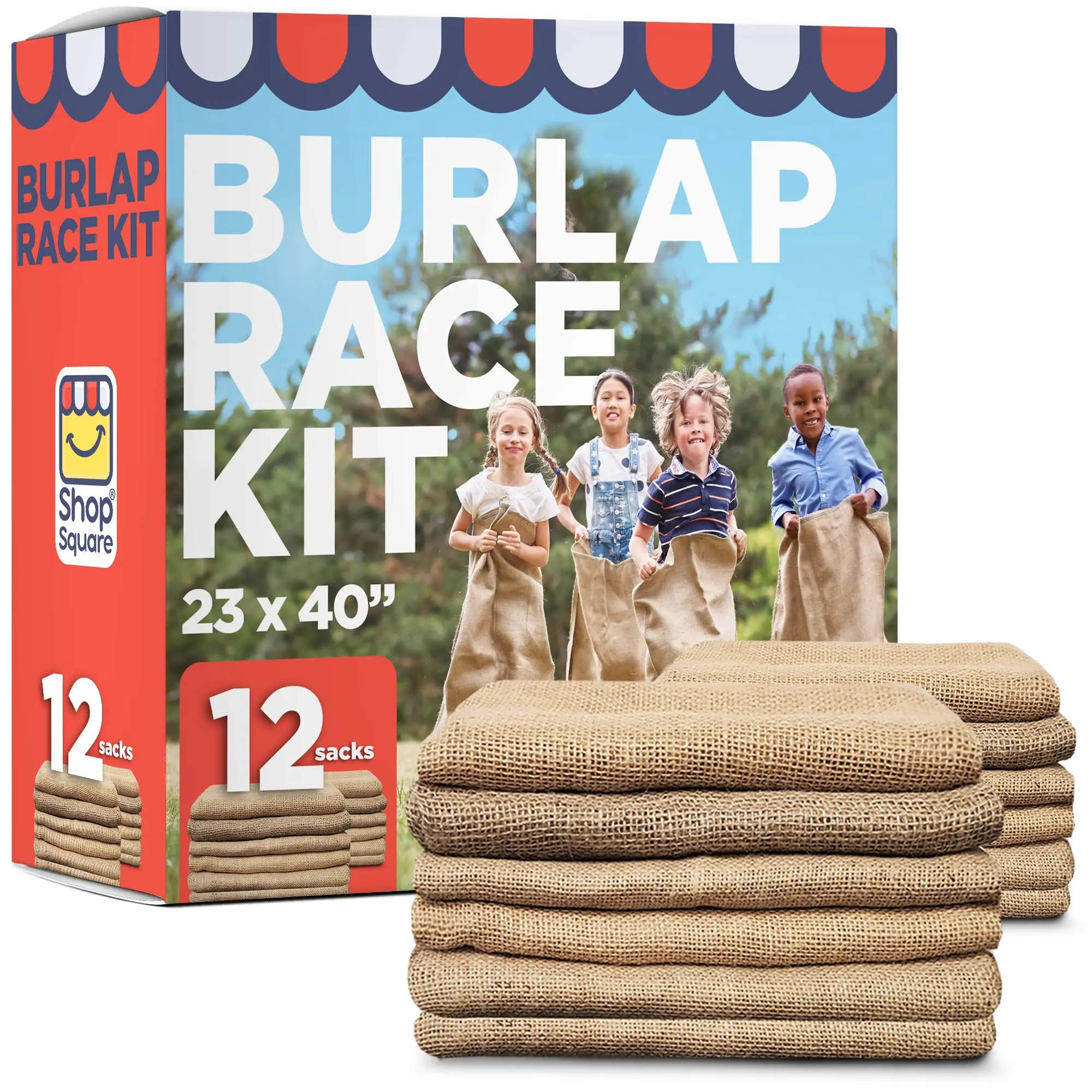 Large Burlap Potato Sack Race Bags, 23x40" Burlap Bags, Outdoor Lawn Games for Kids & Adults - Easter Games, 4th of July BBQ, Picnic, Block Party, Family Reunion, Birthday Party, Halloween - Set of 12