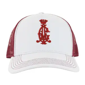 Christian Audigier CA Legacy Snapback Hat White & Scarlet with Iconic CA Crown Logo Breathable Mesh Rear Adjustable Snap Back Panel