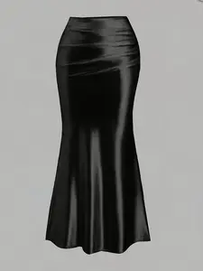 Women's Satin Woven Mermaid Half Body Skirt, New Slim Fit Elegant Design Bottoms, Sexy High Waist Wrap Dress, Perfect for Parties & Events, Womenswear