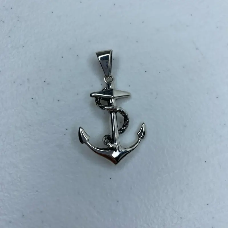 925 Mexican Sterling Silver Solid Anchor Pendant - 31mm, Nautical Theme Jewelry with Rope Detail, Nautical Anchor Charm for Necklaces
