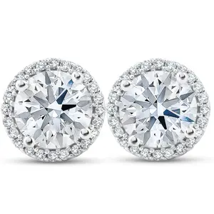 2 1/5 Ct Diamond Halo Studs White Gold Lab Grown