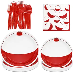 96 PCS Gone Fishing Party Plates Napkins,Disposable Tableware Set for Fishing Themed Party Decoration,Fishing Decoration Dessert Plates Forks Serve 24 Gues