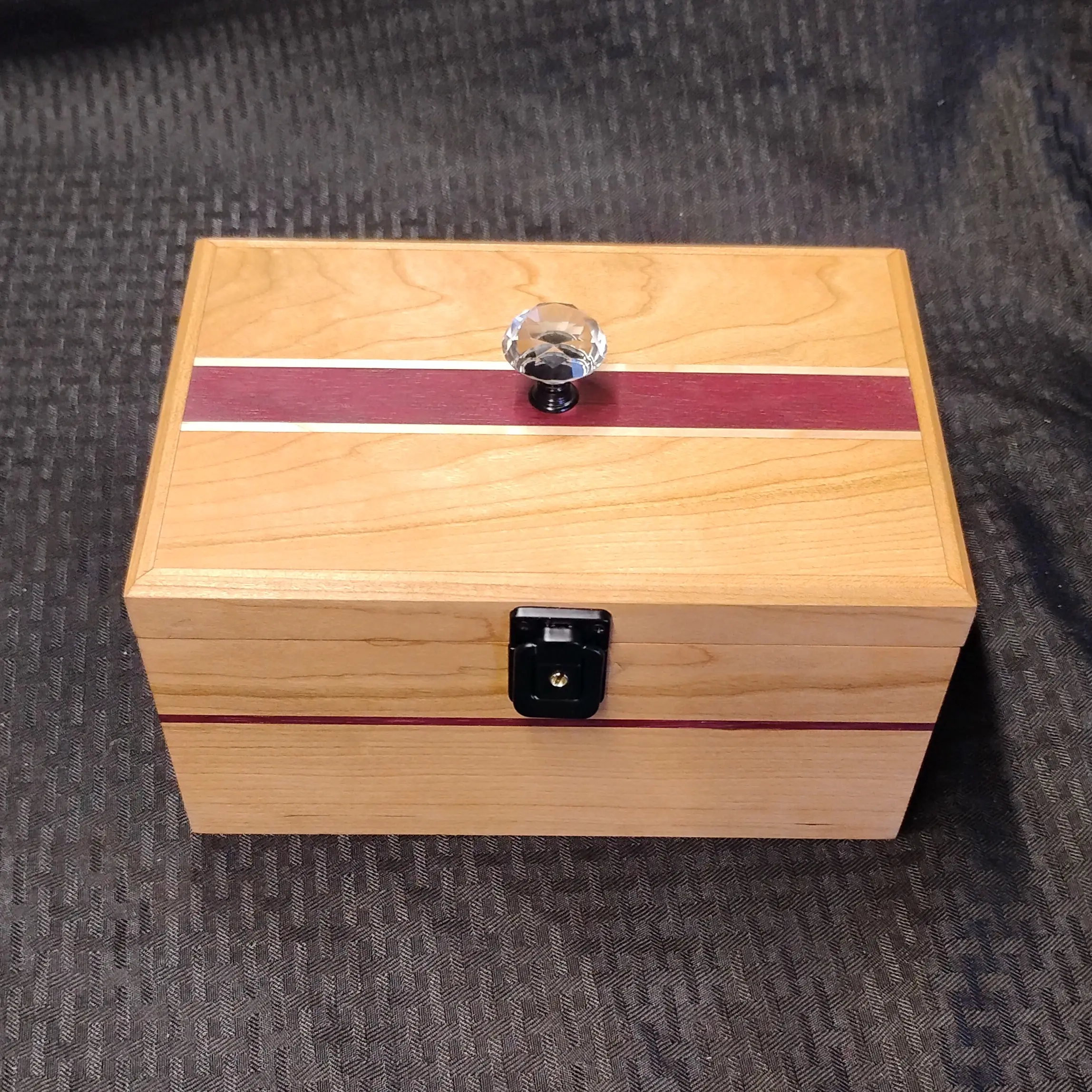 Handmade Wood Keepsake Lock Box | Purpleheart, Cherry and Maple Jewelry Box | Gift Box for Him or Her | Unique Wood Storage Box | 10x6x5