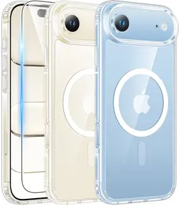 iPhone Air Case Clear: Magnetic Phone Cases with Screen Protector Drop Proof Compatible with Magsafe Slim Anti Yellowing Rugged Protective Transparent Cell Phone Cover (A-Clear) mobile phone case