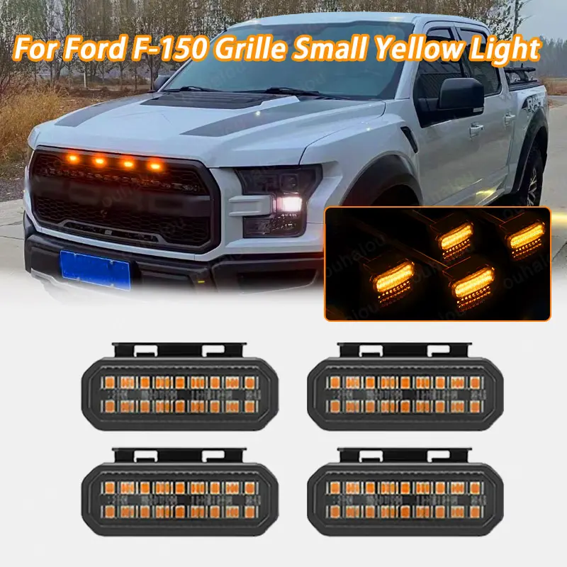4x Raptor Style ABS Plug-&-Play LED Front Grille Decorative Auxiliary Daytime Running Lights for Ford F-150, Amber&Smoked Lens, Ultra-Bright Amber LEDs, Aggressive Look, Visibility Boost, Led Lights for Truck Automotive Accessory, Daylight Run