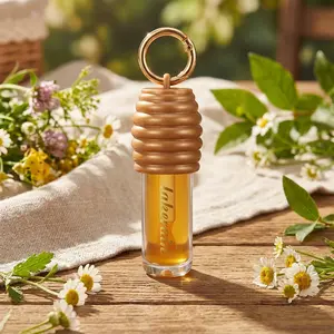Lakerain 1 Count Honey Lip Gloss, Honey Scent, Softens Lip Lines, Perfect for Layered Lip Makeup, Plumps Lips, Honey Pot Design, Unique and Stylish, Comes with a Keychain for Easy Carrying