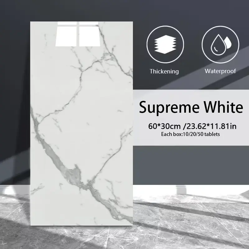 Peel and Stick Imitation Marble Tile Wallpaper, Waterproof Anti-Mold Aluminum Panel Stickers, Kitchen Hide Blemish Decorative Wall Decals for Shower Room & Home Renovation