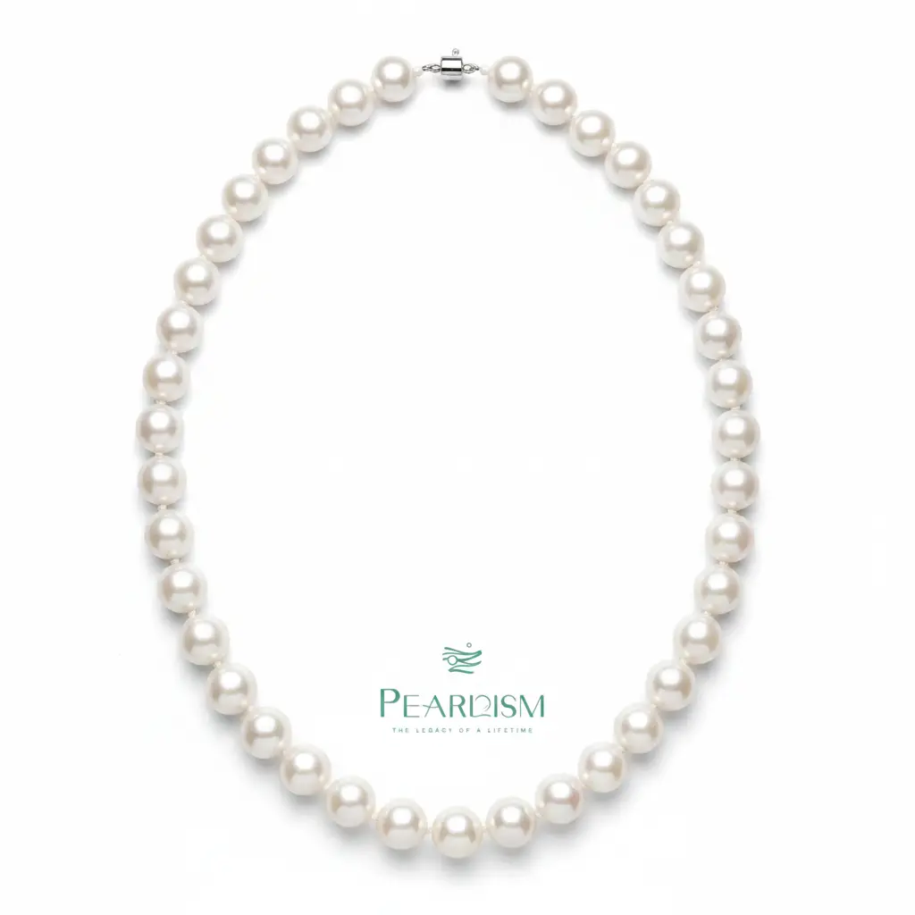 PEARLISM  White Edison Full String Princess Necklace. Freshwater Pearl Mother's Day Special Deal. 9-10 mm Round  Slight Flaw Edison Pearl s925 Silver Clasp -AFES021