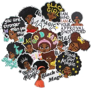 16 count Black Girl Magic Iron on Patches, Cool Afro Girl Embroidered Repair Patches for Clothes, Custom  Applique for Hats, Jeans, Jackets, Bags, Backpacks, Dress, Shoes