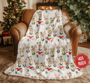 Vintage Christmas Blanket, Retro Holiday Throw Blanket, Christmas Decor