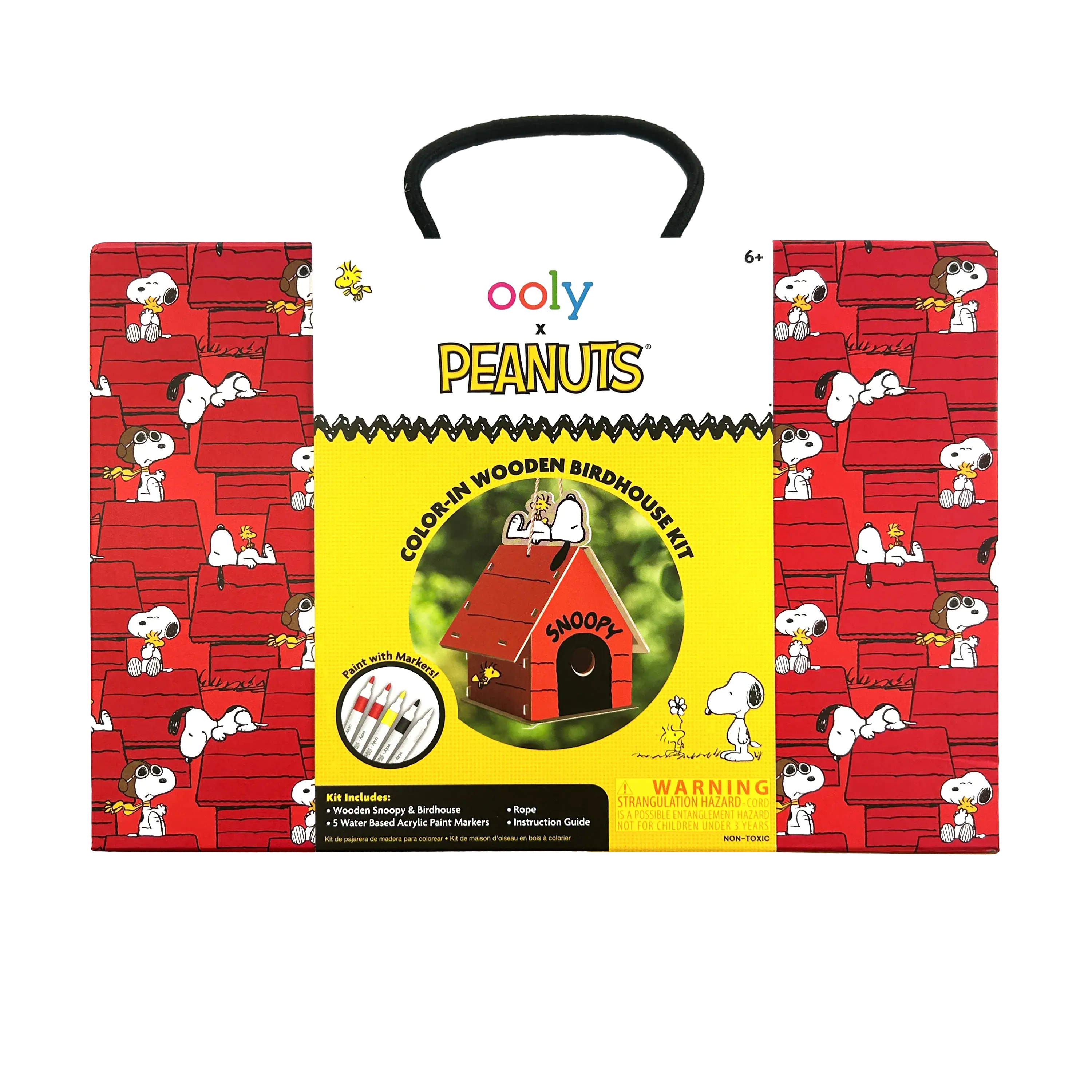 OOLY x Peanuts Color-in Wooden Birdhouse Art Crafting Kit, 5 Colored Markers, Office & Art Craft Supplies