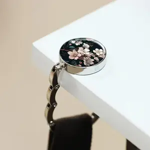 Vintage Floral Cherry Blossom Foldable Metal Handbag Hook, Dark Background Desktop/wall Travel Use, Unique Gift for Women