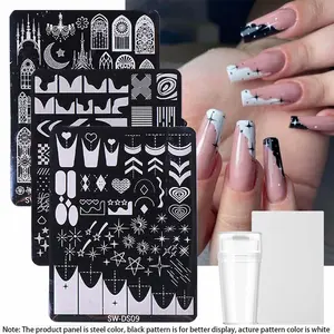 DIY Nail Art Tool Set, 3 Counts Nail Art Stamping Plate & 1 Count Nail Art Stamp & 1 Count Scraper, Manicure Supplies, Nail Art Accessories, Nail Art Design