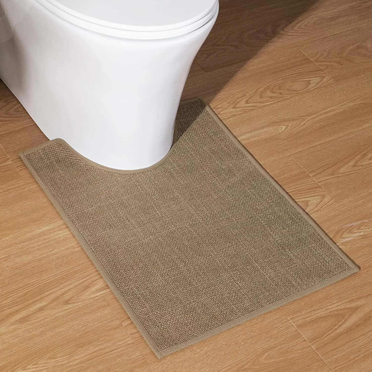 U-Shaped Non-Slip Grip Bath Mat (24x17 in), Ultra-Thin Skid Prevention, Super Absorbent Quick-Dry Small Bathroom Floor Mat (Dark Beige), Non-Slip Grip Bath Mats, Skid Prevention Bath Mats