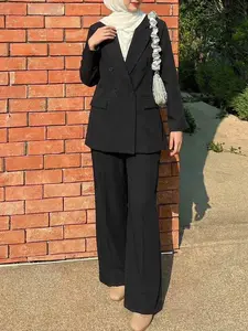 Women's Casual Set, Long Sleeve Jacket + Wide Leg Pants Design, Perfect for Daily, Travel, Commuting, All Seasons