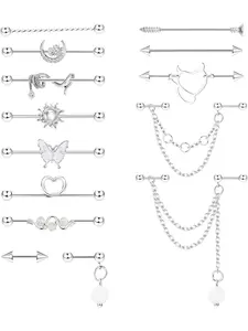 14G 16G Industrial Piercing Bar Earrings - Surgical Steel Cartilage Helix Jewelry for Ear - Gold Silver Chains