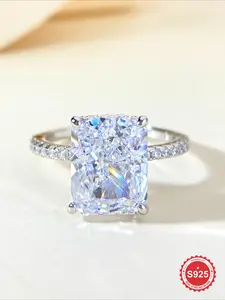1 Pc Exquisite Unique Rectangle 4-Carat Ice Flower Cut Zircon Square Ring for Women Real 925 Sterling Silver Jewelry Bridal Wedding Engagement Dating Party for Ladies Engagement Anniversary Valentine's Day Girlfriend Birthday Gift