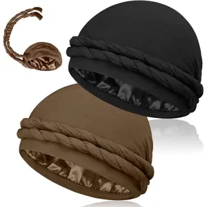 2 Pcs Upgraded Satin Lined Turban Silky Head Wraps for Men, Halo Turban Durag Mens Turban Head Scarf for Hair