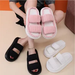 Women'S Indoor Home Comfortable Non-Slip Thick-Soled Slide with Two Straps And an Open Toe Design
