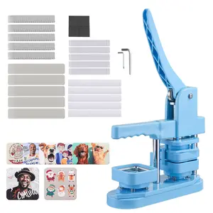 VEVOR 50x50mm (1.97x1.97in) Square Badge Making Machine, ABS Body with Precision Molds & Tinplate Shell, Plastic Pin Maker Kit with Plastic Back Covers, Magnetic Backings, Transparent Films, Ergonomic Handle, for DIY Badges, Blue