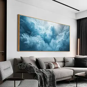 1 PC 2D framed Blue Sky Cloud Abstract Painting Canvas Art Decor for Bedroom Living Room Office Bathroom Kitchen Dining Room Wall