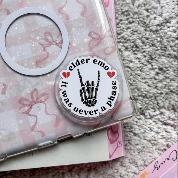 It Was Never A Phase MagSafe Phone Grip, Elder Emo Skeleton Griptok, 2000s Pop-Punk Aesthetic Phone Stand, Nostalgic Music Fan Gift
