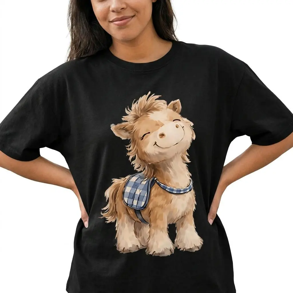 Cute Pony Graphic Tee Women Plus Size Farm Animal Country Shirt