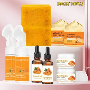 Turmeric Skincare Set, Soap & Mousse Cleanser & Oil & Peel Off Mask & Face Cream Set, Deep Cleansing & Nourishing Skin Care Set, Turmeric Glow Set, Skin Brightening Kit for Women & Men