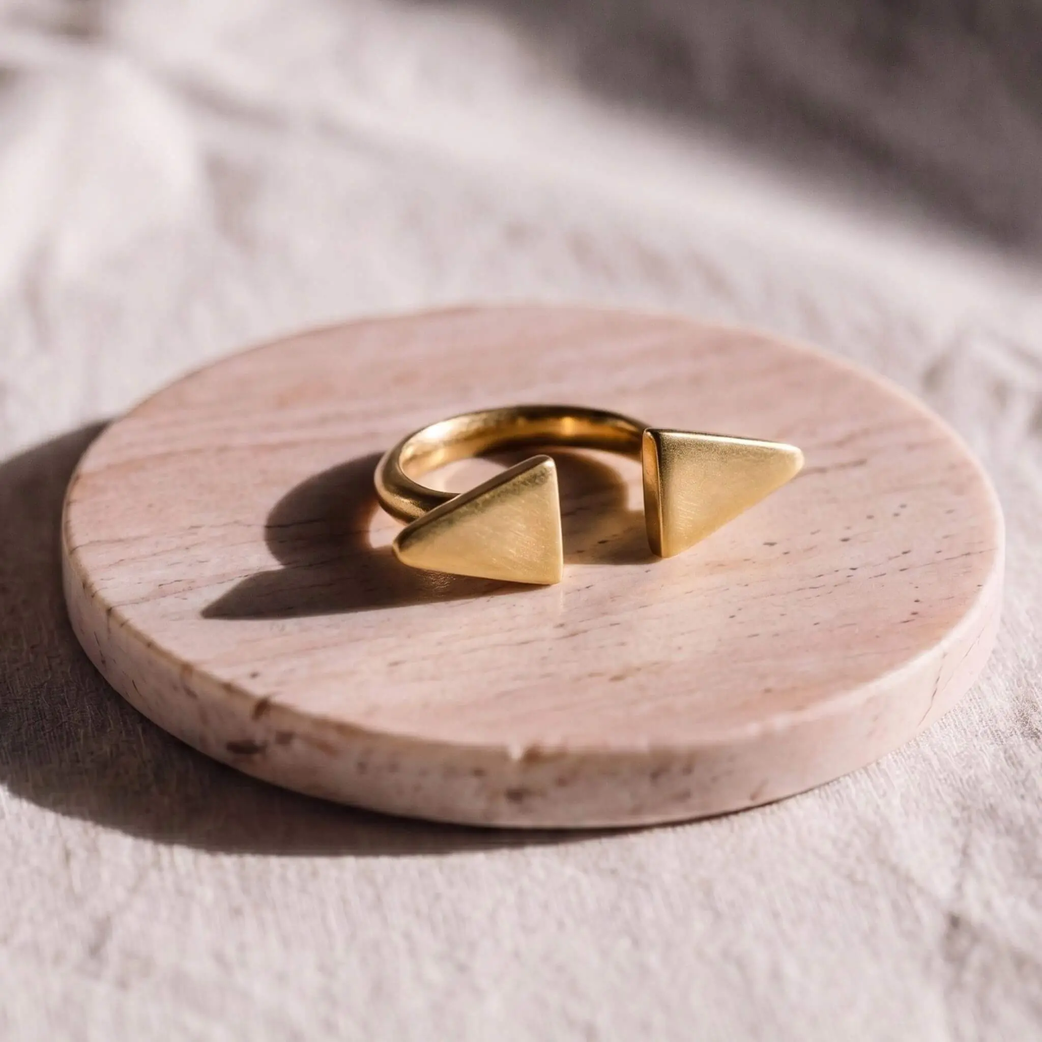 Chunky Geometric Ring in Recycled Raw Brass, Adjustable Double Triangle Open Band, Ethical Handmade Unisex Statement Piece, Ethical Handmade Rings