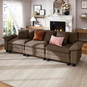 PHI VILLA 3-Seater Cloud Sofa, Modular Sectional Couch, Modern 123.6" Deep Seat Sofa for Living Room, Comfy Double Layer Upholstered Seat Cushion, Breathable Chenille Fabric, Father's Day Gift, Summer Day